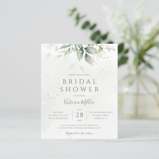 Budget Eucalyptus Greenery Bridal Shower Invite (Stehend Vorderseite)