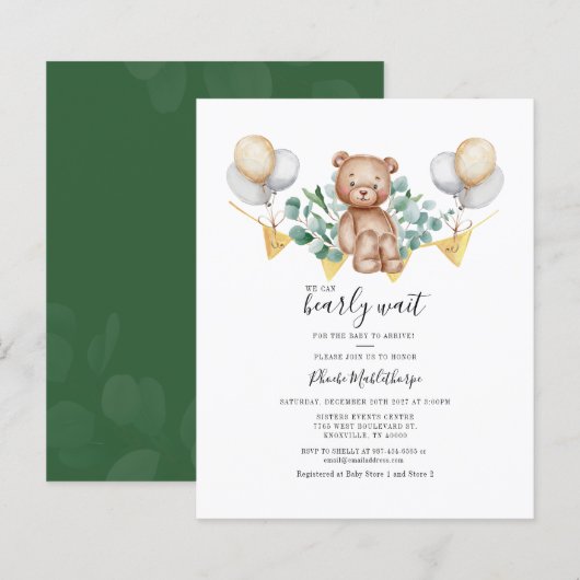 Budget Eucalyptus Greenery Kinderdusche Einladung (Vorne/Hinten)