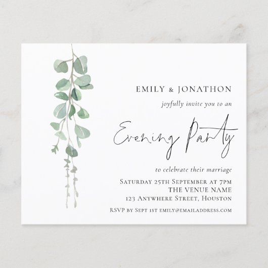 Budget Eucalyptus QR Abend Party Wedite Einladung (Vorderseite)