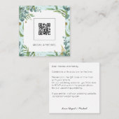 Budget Eucalyptus QR Code Boho Hochzeitseinladung Quadratische Visitenkarte (Vorne/Hinten)