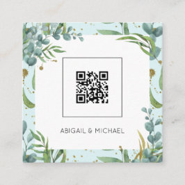 Budget Eucalyptus QR Code Boho Hochzeitseinladung Quadratische Visitenkarte