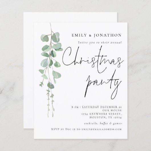 Budget Eucalyptus Script Weihnachtsfeiertag Party  (Vorne/Hinten)