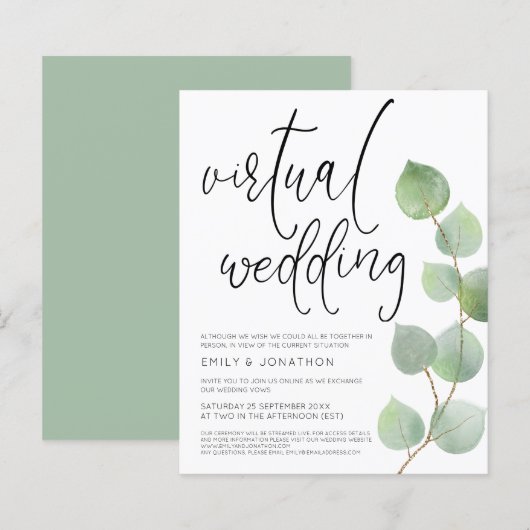 Budget Eucalyptus Virtual Wedding Einladung (Vorne/Hinten)