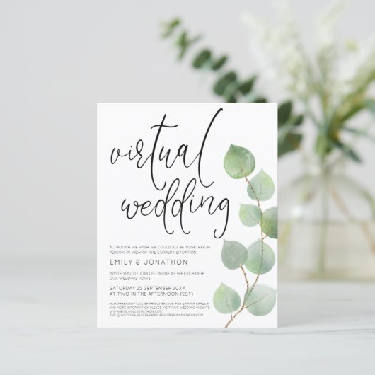 Budget Eucalyptus Virtual Wedding Einladung (Stehend Vorderseite)