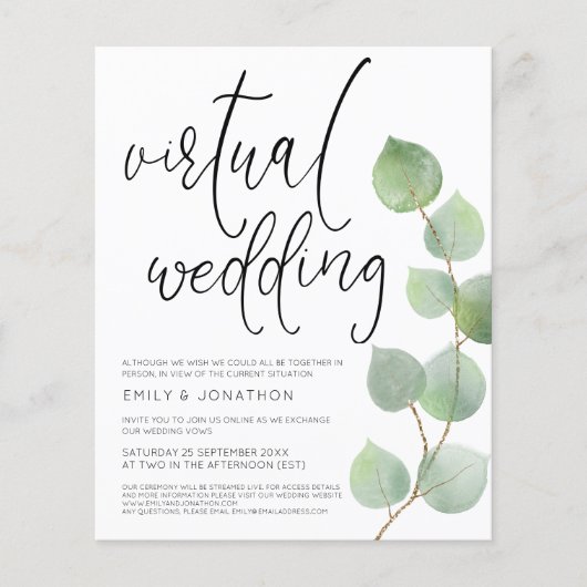 Budget Eucalyptus Virtual Wedding Einladung (Vorderseite)