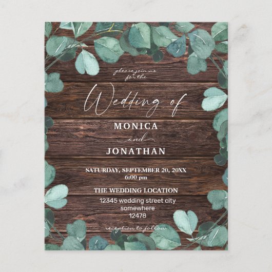 Budget Eucalyputs & Wood Greenery Wedding Flyer (Vorne)