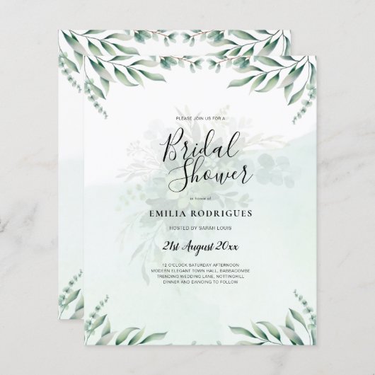 Budget Eukalyptus Blätter Grüne Wedding QR CODE (Vorne/Hinten)