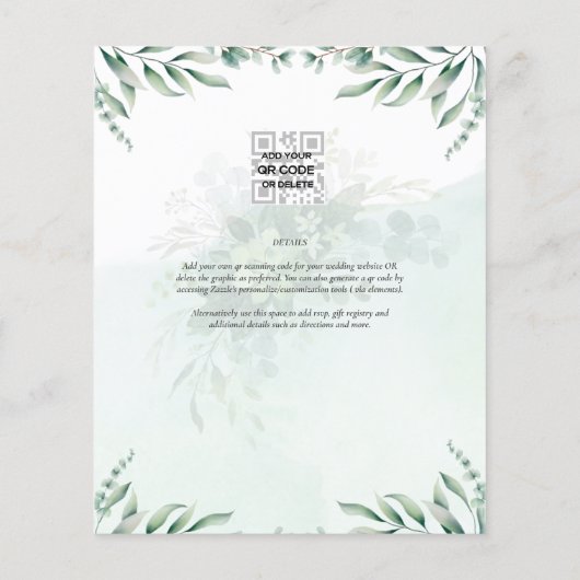 Budget Eukalyptus Blätter Grüne Wedding QR CODE Flyer (Hinten)