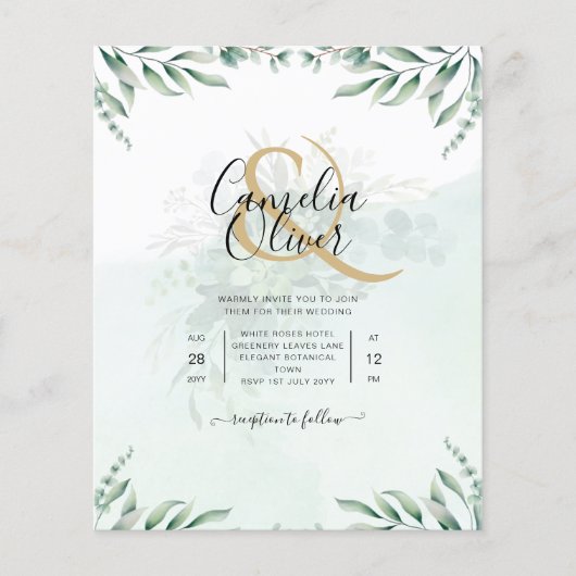 Budget Eukalyptus Blätter Grüne Wedding QR CODE Flyer (Vorne)