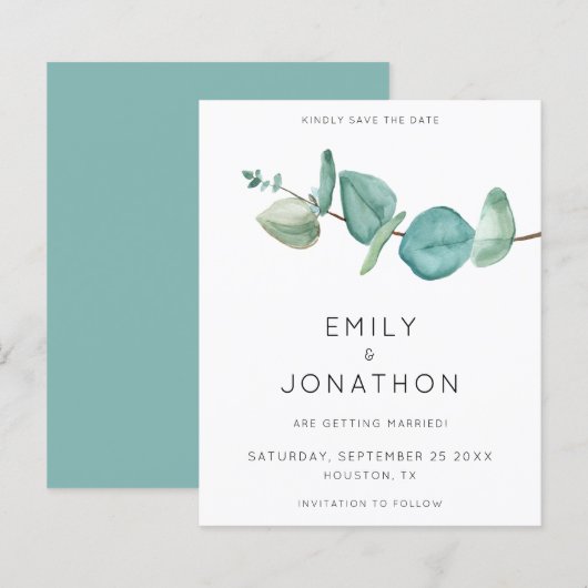 Budget Eukalyptus Branch Blue Save the Date (Vorne/Hinten)