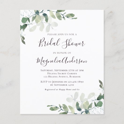 Budget Eukalyptus Brautparty Postcard Einladung (Vorderseite)