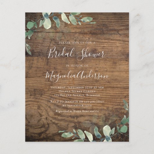 Budget Eukalyptus Brautparty Postcard Einladung (Vorderseite)