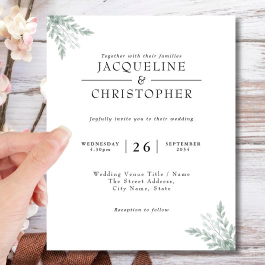 Budget Eukalyptus Calligraphy Wedding Einladung Flyer