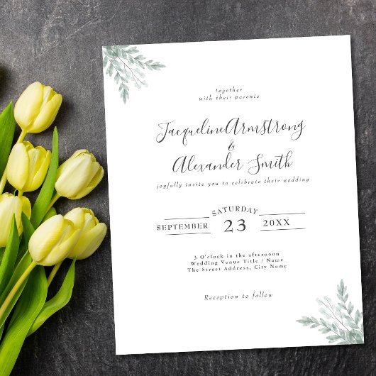 Budget Eukalyptus Calligraphy Wedding Einladung Flyer