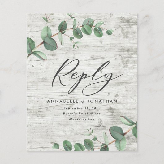 Budget Eukalyptus foliage White wood Hochzeit RSVP Flyer (Vorne)
