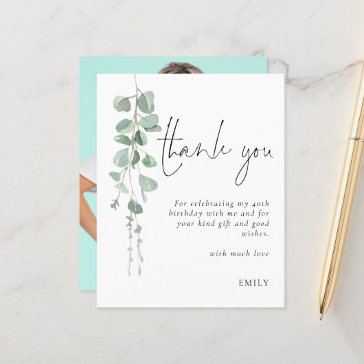 Budget Eukalyptus Foto 40. Geburtstag Vielen Dank (Vorderseite/Rückseite Beispiel)
