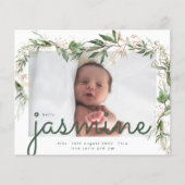 Budget Eukalyptus Foto Baby Birth Ankündigung Flyer (Vorne)
