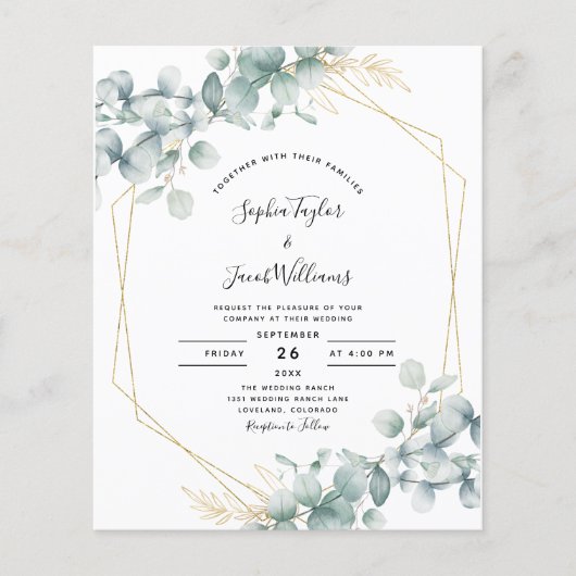 Budget Eukalyptus Geometric Wedding Einladung (Vorderseite)