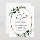 Budget Eukalyptus Gold Calligraphy Save the Date (Vorne/Hinten)