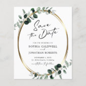 Budget Eukalyptus Gold Calligraphy Save the Date (Vorderseite)