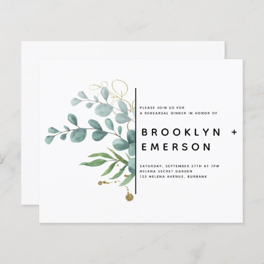 BUDGET Eukalyptus Gold Probe Abendessen Einladung (Vorne/Hinten)