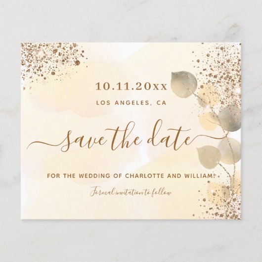 Budget Eukalyptus golden Hochzeit speichern Sie da (Vorderseite)