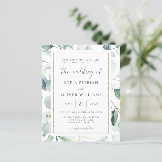 Budget Eukalyptus Greenerity Einladung Hochzeit (Stehend Vorderseite)