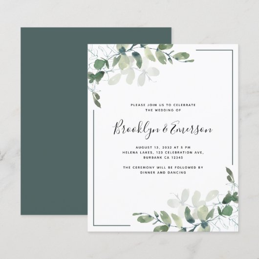 Budget Eukalyptus Greenerity Einladung Hochzeit (Vorne/Hinten)
