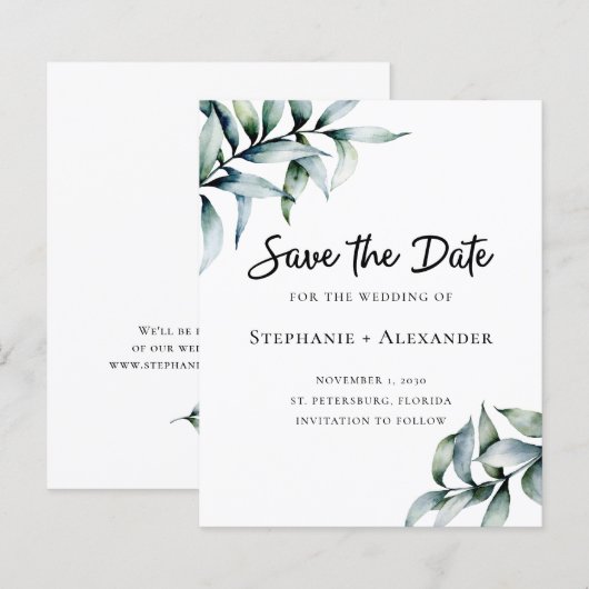 Budget Eukalyptus Greenerity Wedding Save the Date (Vorne/Hinten)