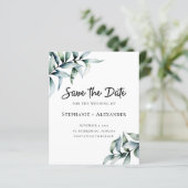 Budget Eukalyptus Greenerity Wedding Save the Date (Stehend Vorderseite)