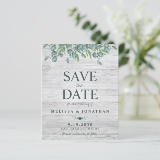 Budget Eukalyptus Greenerity Wedding Save the Date (Stehend Vorderseite)