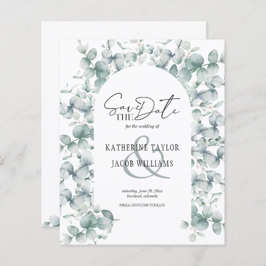 Budget Eukalyptus Greenerity Wedding Save the Date (Vorne/Hinten)