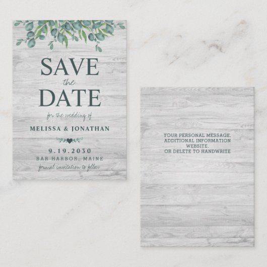 Budget Eukalyptus Greenerity Wedding Save the Date Mitteilungskarte (Vorne/Hinten)