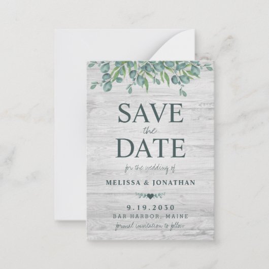 Budget Eukalyptus Greenerity Wedding Save the Date Mitteilungskarte (Vorderseite)