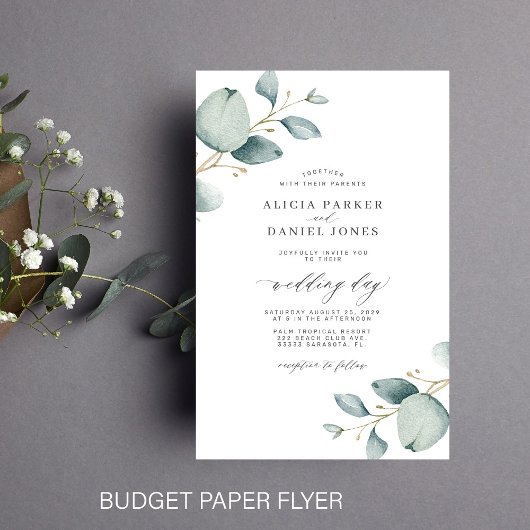 Budget Eukalyptus grün schicke Hochzeit Flyer