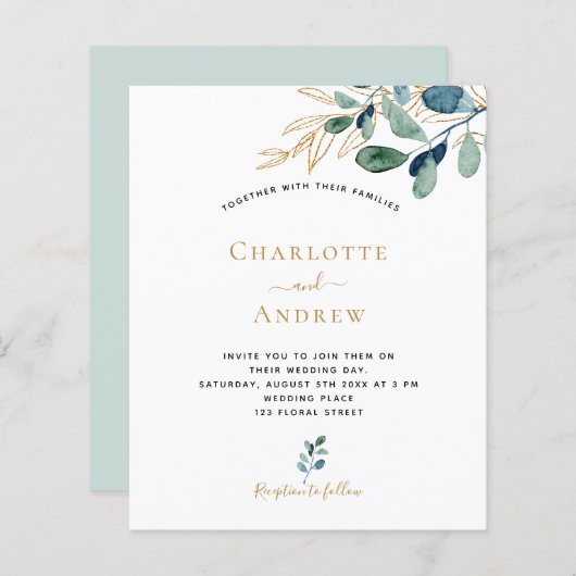 Budget Eukalyptus Grüne Einladung (Vorne/Hinten)