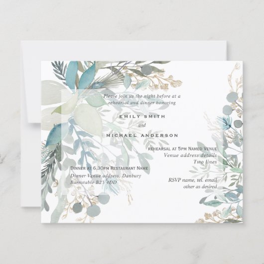 BUDGET Eukalyptus Grüne Probe Abendessen Einladung (Vorderseite)