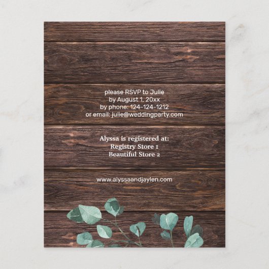 Budget Eukalyptus & Holz Grünpflanzen Brautparty (Rückseite)