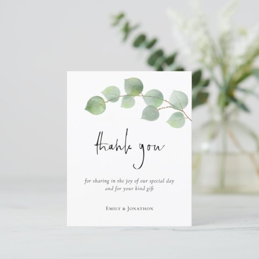 Budget Eukalyptus Leaf Script Foto Vielen Dank (Stehend Vorderseite)