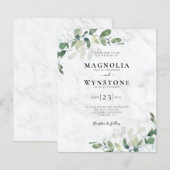 Budget Eukalyptus Marble Wedding Einladung (Vorne/Hinten)