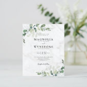 Budget Eukalyptus Marble Wedding Einladung (Stehend Vorderseite)