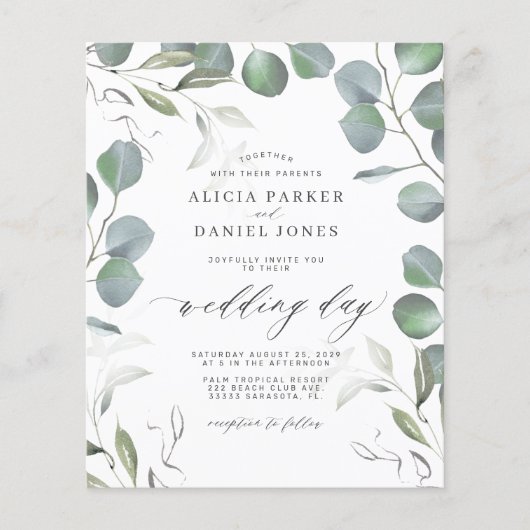 Budget Eukalyptus QR CODE Foto Hochzeit Einladung (Vorderseite)