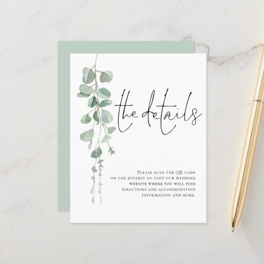 Budget Eukalyptus QR Code Hochzeitsangabe (Vorderseite/Rückseite Beispiel)