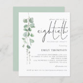 Budget Eukalyptus Script 80. Geburtstagseinladung (Vorne/Hinten)