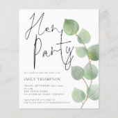 Budget Eukalyptus Script Hen Party Einladung (Vorderseite)