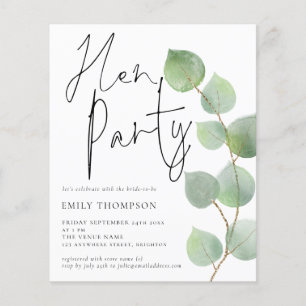 Budget Eukalyptus Script Hen Party Einladung