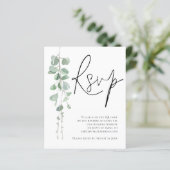 Budget Eukalyptus Script QR Code Wedding RSVP Encl (Stehend Vorderseite)