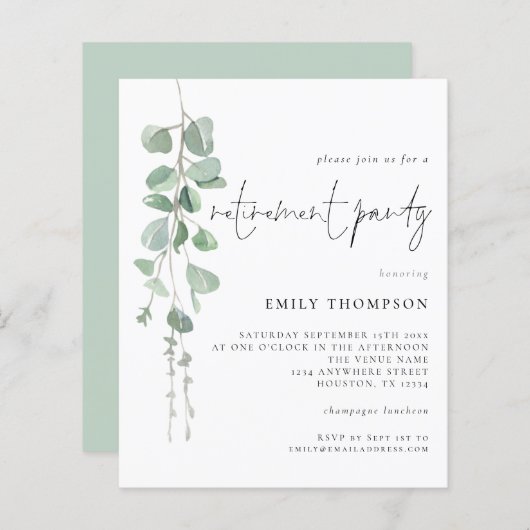 Budget Eukalyptus Script Rente Party Einladung (Vorne/Hinten)