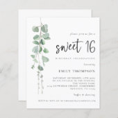 Budget Eukalyptus Script Sweet 16 Einladung (Vorne/Hinten)