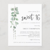 Budget Eukalyptus Script Sweet 16 Einladung (Vorderseite)